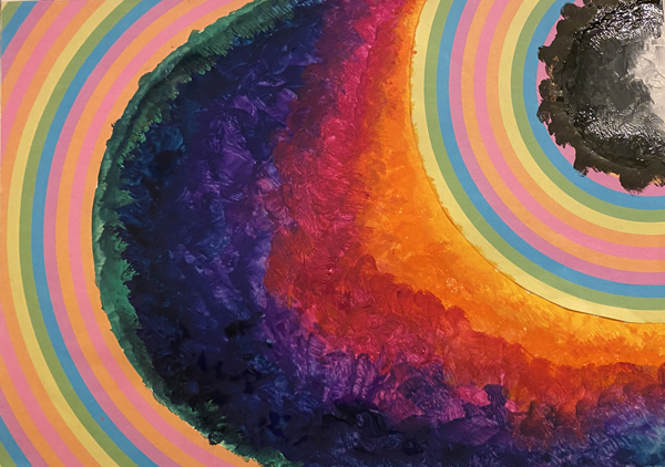 Rainbow rings with purple to orange gradient in the middle